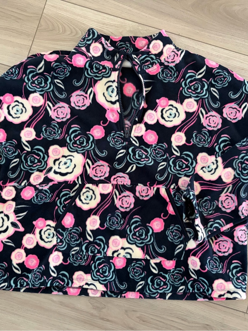Girls Floral Fleece Pullover - Navy, Pink & Cream